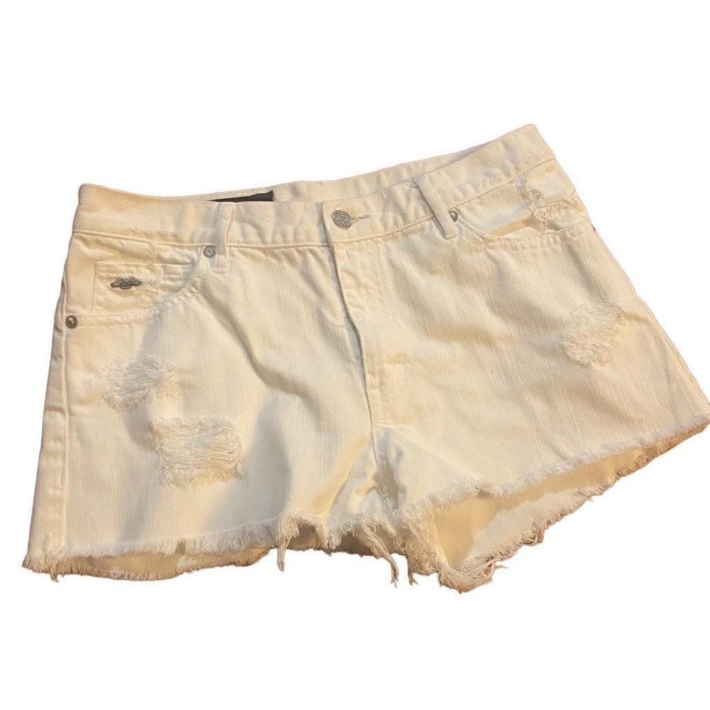 Armani Exchange A/X White Denim Distressed Cutoff Shorts Size 4